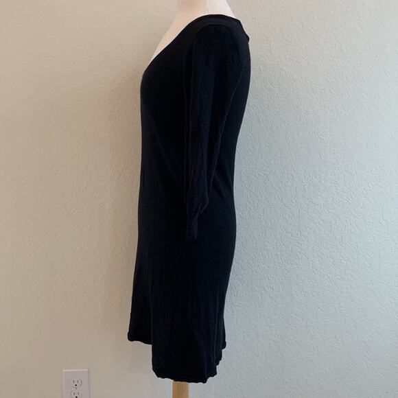 French Connection Black Scoop Neck 3/4 Sleeve Modal/Wool Sweater Dress Womens 8 - Picture 3 of 6